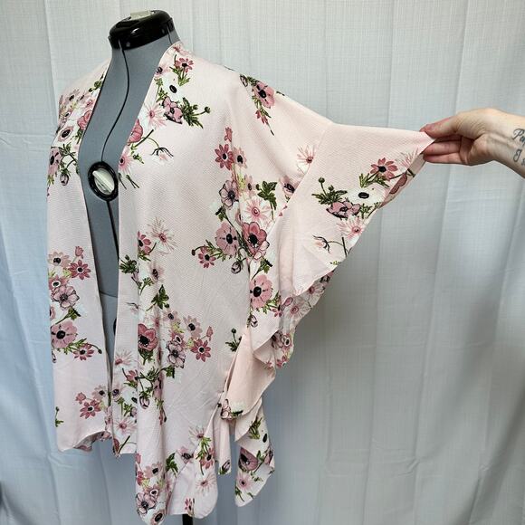 Jack & Missy Crinkle Fabric Floral Kimono Ruffle Sleeve Fairy Boho Sz: OS - Picture 2 of 7